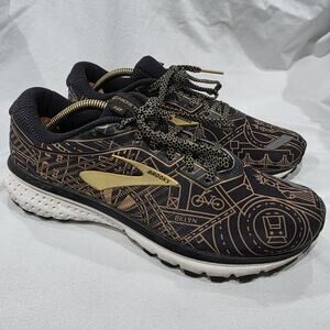 Brooks Womans Sz 9 NYC Prints Marathon Black and Gold Ghost 12 Running Shoes